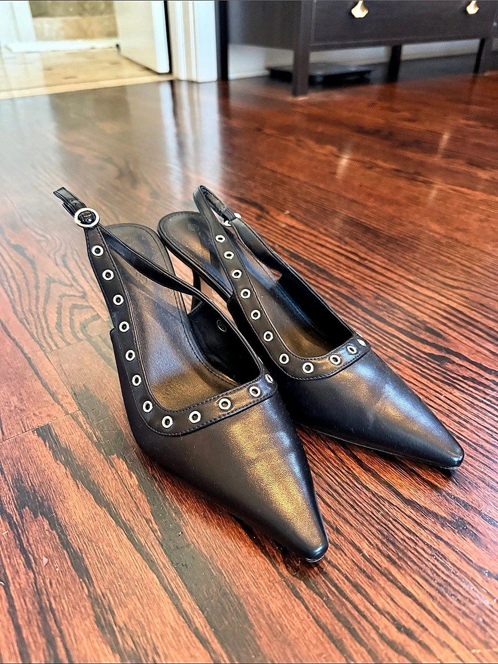 Pointed Toe Ankle Strap Heels in Black Like New